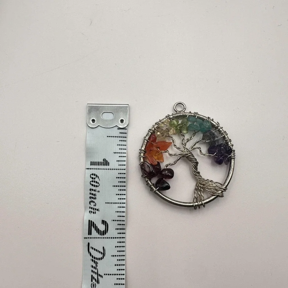 Vintage 90s Silver Tone Tree of‎ Life Pendant Beaded Women's Classic Jewelry